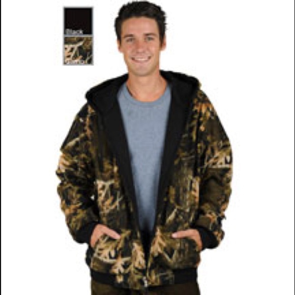 Reversible Poly Fleece Black and Camouflage Hoodi